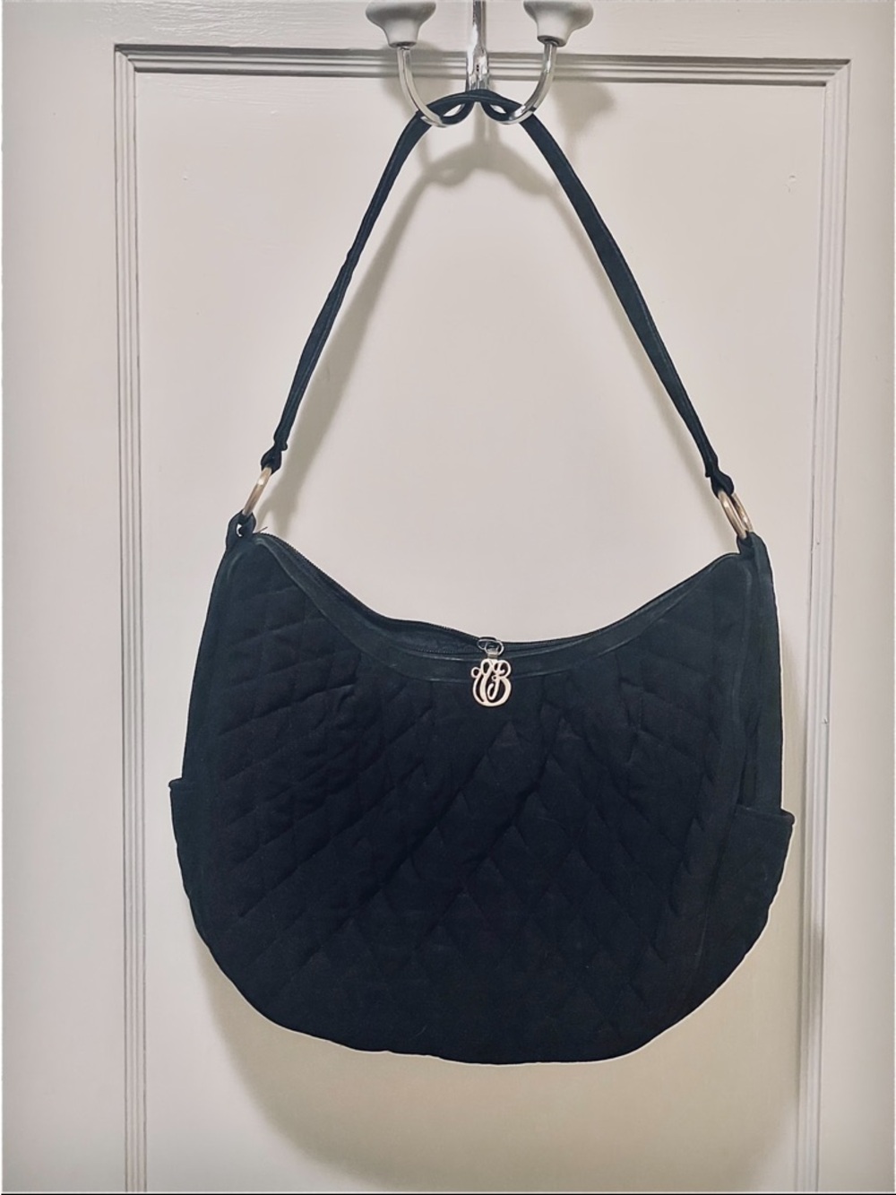 Vintage Vera Bradley | Hobo Shoulder Bag | Black Microfiber | Lilly Slim